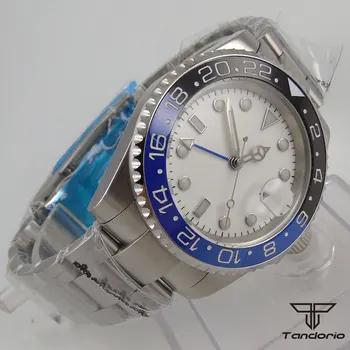 40 мм Автоматические мужские часы с функцией GMT, белый стерильный циферблат, сапфировое стекло, дата, вращающийся безель, винт в заводной головке