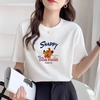 Женская летняя футболка с короткими рукавами, корейская версия Свободного топа с круглым вырезом и принтом в иностранном стиле, модная женская одежда