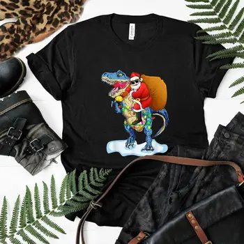 Забавный Санта Верхом На Динозавре T Rex, Рождественские подарки, Футболка, Летняя Хлопковая Мужская футболка с Круглым вырезом и коротким рукавом, Новая S-3XL