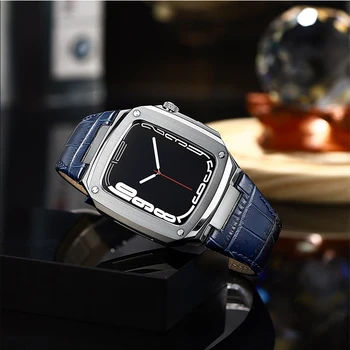 Корпус из нержавеющей стали + кожаный ремешок для часов Apple Watch Band ремешок для часов 44 мм 40 мм для iwatch6/5/4/ SE UTAHI A122