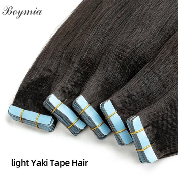 Легкая Прямая лента Yaki Для Наращивания человеческих волос, Бразильские Пучки человеческих волос, Утка кожи, Невидимая лента Для наращивания волос Yaki