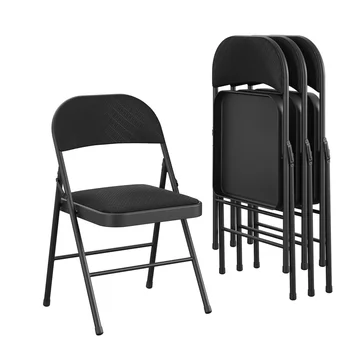 Металлический складной стул с тканевой обивкой Премиум-класса, с двойными креплениями, Черный, 4 упаковки, Уличный стул, Простой и современный, эргономичный стул