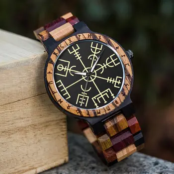 Мужские часы BOBO BIRD 2023 Viking Деревянные часы для мужчин Поставляются с деревянной коробкой Для поддержки дропшиппинга