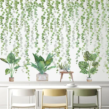 Наклейки на стену с тропическими Листьями, Зеленое растение, цветок Бонсай, Птица, ПВХ, Съемные наклейки Для Детской комнаты, Наклейки на стены, фрески для дома, гостиной