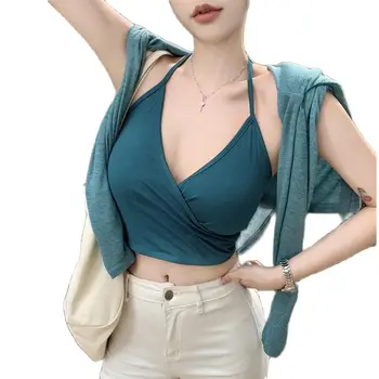 Свободная футболка с капюшоном и длинными рукавами и сексуальным V-образным вырезом, комплект из двух предметов, летняя модная трикотажная женская футболка
